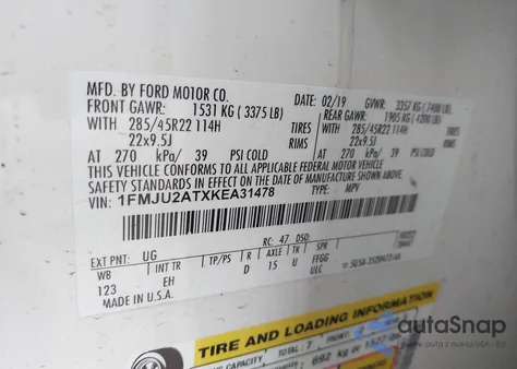 2019 Ford Expedition Limited из США, поврежденный, VIN 1FMJU2ATXKEA31478